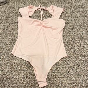 gaze Pale Pink Satin Bodysuit with Tie Detail